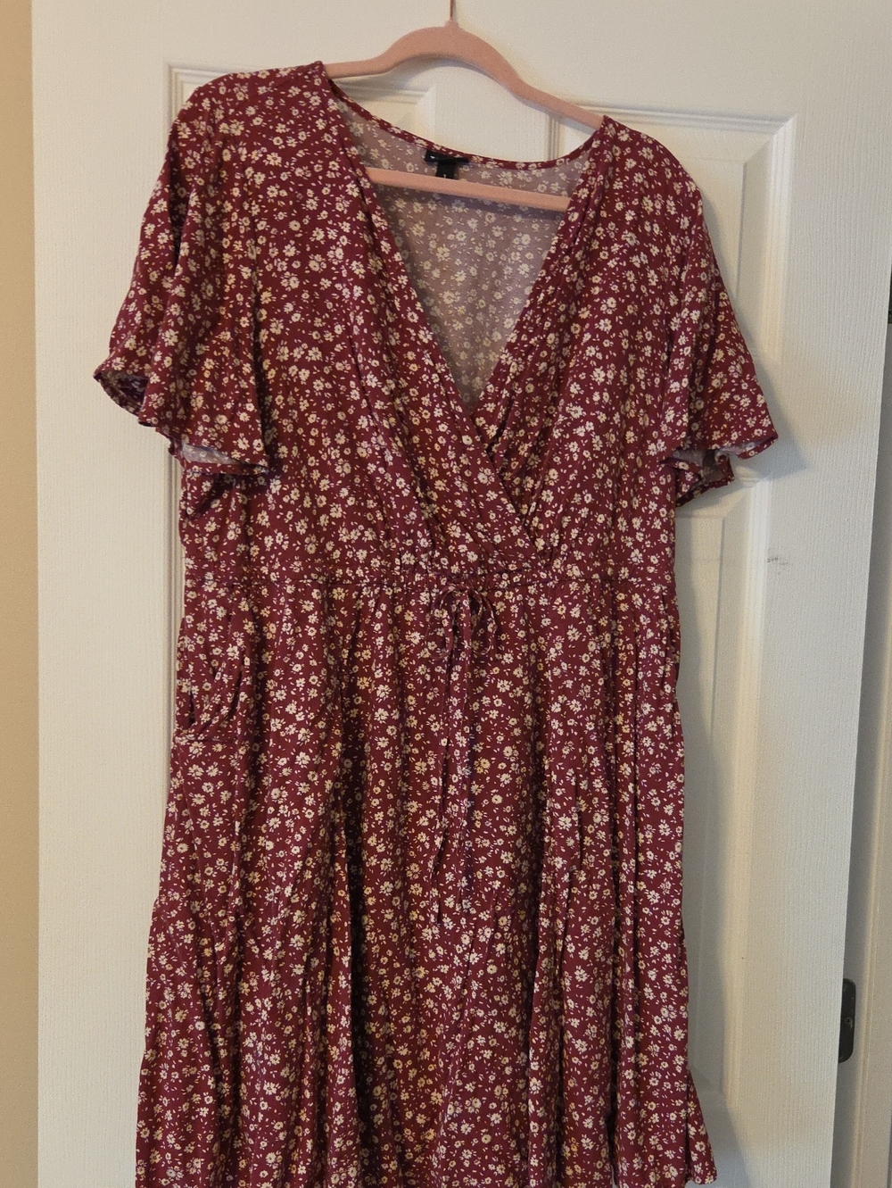 torrid Burgundy Floral Wrap-Style Midi Dress